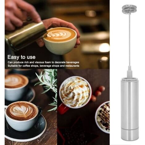 Mousseur à Lait Électrique Portable en Acier Inoxydable Mixeur Batteur à Oeufs à Main Outil de Cuisine