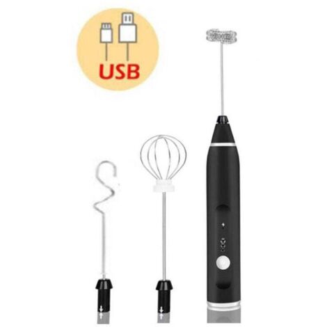 Mousseur à lait électrique portable, fouet mélangeur à mousse avec USB rechargeable 3 vitesses, mélangeur de mousse pour latte, cappuccino, chocolat chaud, œuf,Noir