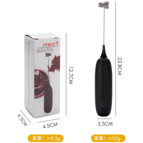 Mousseur à lait électrique portable - Tête de mélange à ressort en acier inoxydable 304 - Corps antidérapant en ABS - Facile à utiliser - Noir