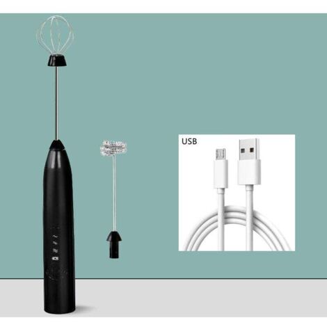 Mousseur à lait électrique USB Accessoire en acier inoxydable (noir)