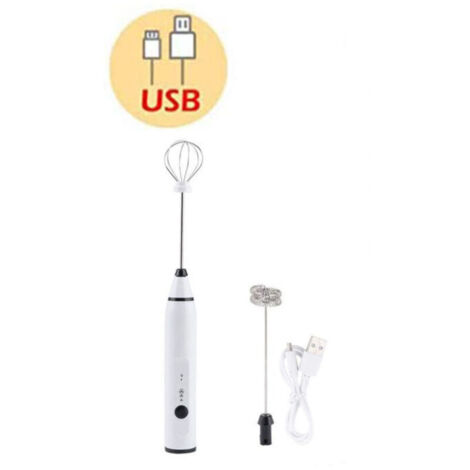mousseur à lait électrique USB rechargeable 2 fouets electrique 3 vitesses réglables mousseur lait, petit mixeur, milk frother melangeur puissant pour matcha, cappuccino, café (Blanc)