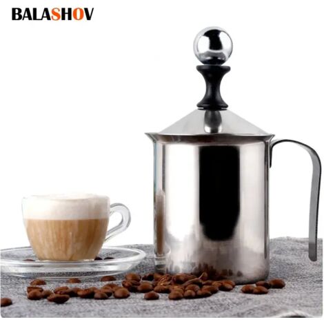 Mousseur à lait en acier inoxydable, crémier à double maille, mousseur à lait, café, cappuccino, clics, centre commercial, batteur à œufs, cuisine, 800ml