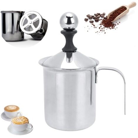 Mousseur à Lait Manuel, Mousseur de Lait en Acier Inoxydable pour Cappuccino et Café Latte, 400ml