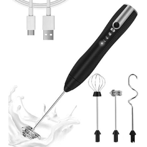 Mousseur à lait portable rechargeable à 3 vitesses, mixeur puissant avec 3 têtes de café, mini mousseur pour café, smoothies, œufs et plus encore