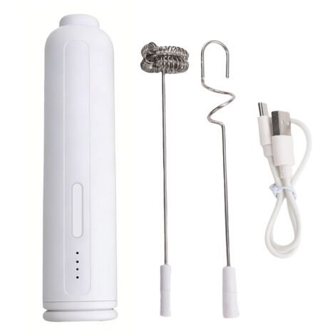 Mousseur à lait rechargeable, mixeur électrique portable à 3 vitesses avec fouets en acier inoxydable, mousseur à lait portable pour cappuccino, latte, matcha et chocolat chaud (blanc)