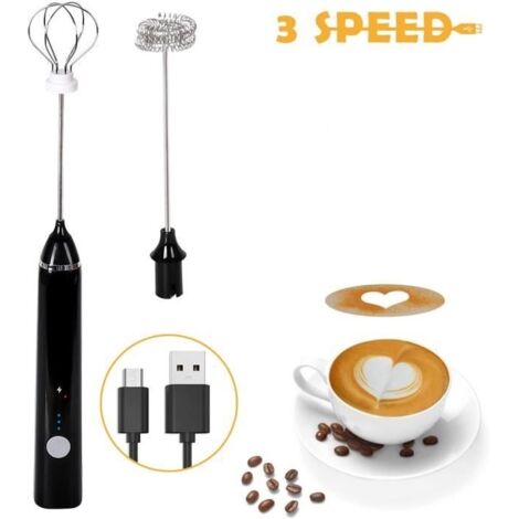 Mousseur à Lait - USB Rechargeable - Trois Vitesses Réglables - Noir
