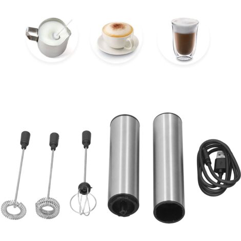 [Mousseur de lait électrique] - Frother Max - MX100 - Mousseur lait électrique portable rechargeable USB avec 3 embouts interchangeables - ABS et acier inoxydable, 25,6cm, noir