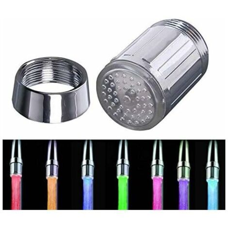 Mousseur et brise-jet pour robinet,Robinet d'eau LED coloré, robinet à changement de couleur, pomme de douche, filtre de robinet d'eau, sans alimentation de batterie (7 couleurs) - RWMousseur et brise