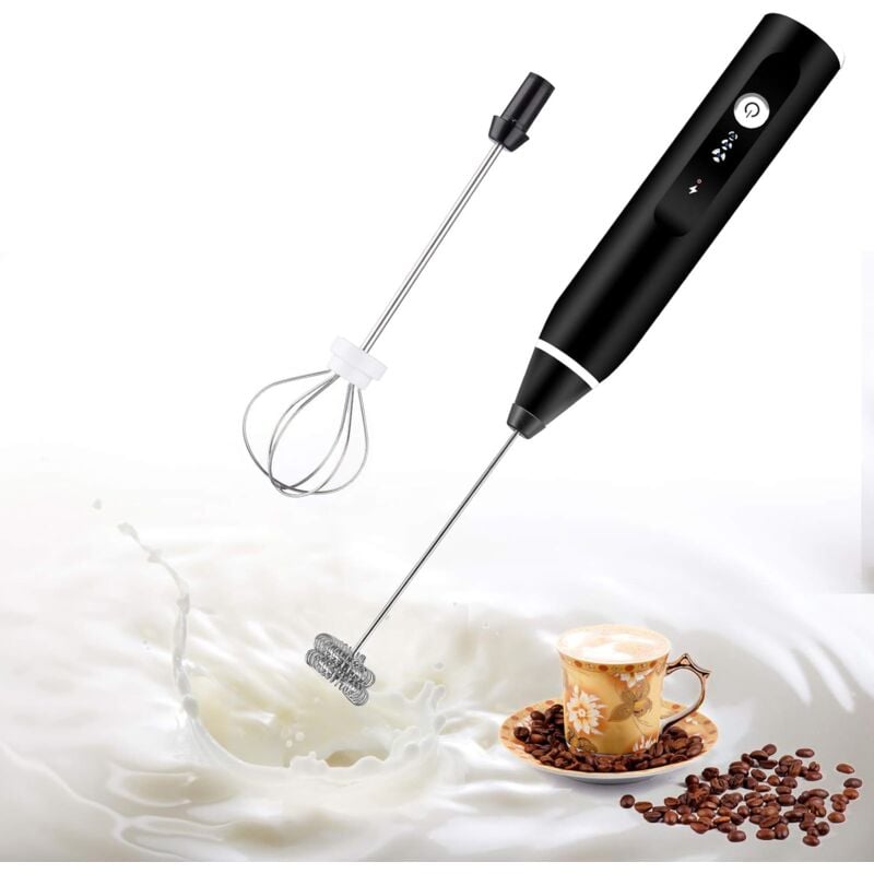 Ensoleille - Mousseur à lait électrique à double fouet, mousseur à café rechargeable usb, mélangeur d'oeufs de mousse de lait portatif 2 en 1,