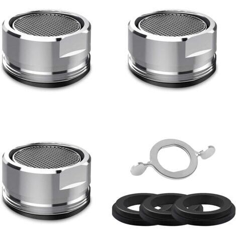 Mousseur Robinet M24 [3 Pièces], Aérateur de Robinet en Acier Inoxydable, Économiseurs d'eau Bubbler de Bain et Cuisine, Livré avec 3 Joints et 1 Clé pour Robinets