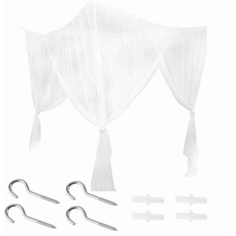 Moustiquaire à baldaquin de lit à 4 coins, literie complète, Queen et King Size (blanc)