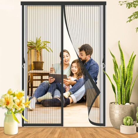 L&H-CFCAHL Moustiquaire Aimantée Porte Magnétique 140x210 Noir moustiquaire porte fenetre Anti Mosquito Magnet avec Durable Maille, Fermeture Automatique Rideaux Moustiquaire Porte, Fly Screen