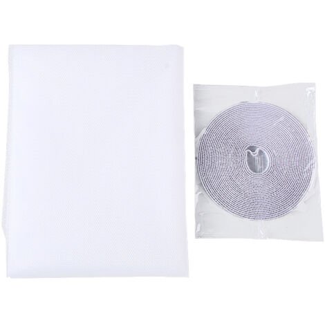 Moustiquaire autocollante à monter soi-même, avec crochet et ruban adhésif, compatible avec plusieurs fenêtres (lot de 2, blanc)