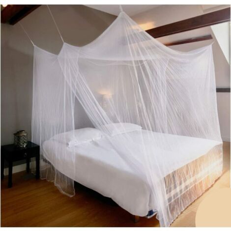 Moustiquaire Auvent, Anti Insectes Moustiquaire, Moustiquaire pour Lit Double, 2 Ouvertures Latérales, Forme Rectangulaire Décorative pour la Maison et Le Voyage, Blanc, 220x200x200cm