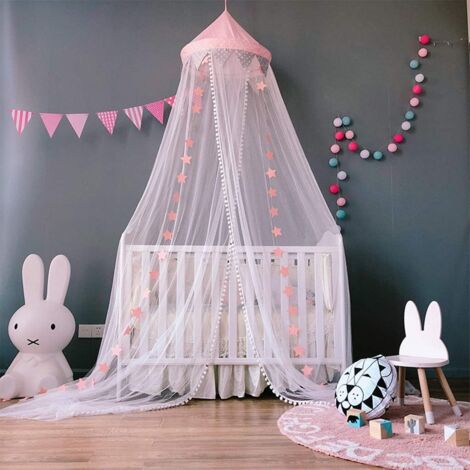 Moustiquaire, Baldaquin de Lit Moustiquaire Rideau pour Bébé Enfant avec étoiles lumineux Ciel de lit Filet, Princesse Tente de Lit Décoration -Rose