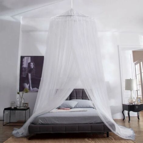 Moustiquaire Ciel de lit Double Berceau en Tissu de Polyester Transparent Blanc 300 Mailles，installation rapide et facile, convient aux lits bébé, lits simples doubles king-size ronds