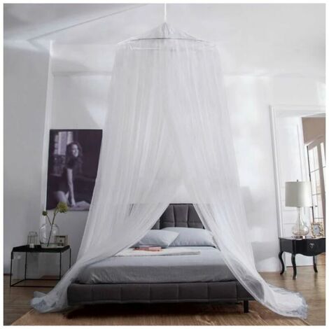 Moustiquaire Ciel de lit Double Berceau en Tissu de Polyester Transparent Blanc 300 Mailles，installation rapide et facile, convient aux lits bébé, lits simples doubles king-size ronds