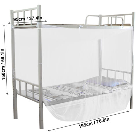 Moustiquaire de Lit à 4 Poteaux d'Angle, Blanc, Taille Twin/Full/Queen (90x190x150cm) - Protection Anti-Moustiques