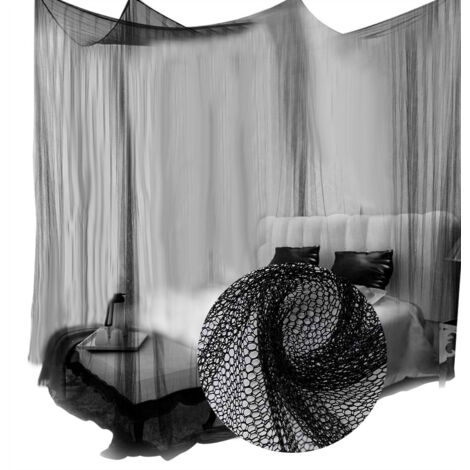 Moustiquaire de Lit à 4 Poteaux d'Angle Taille Queen/King, Protection Anti-Moustiques Noir pour Chambre