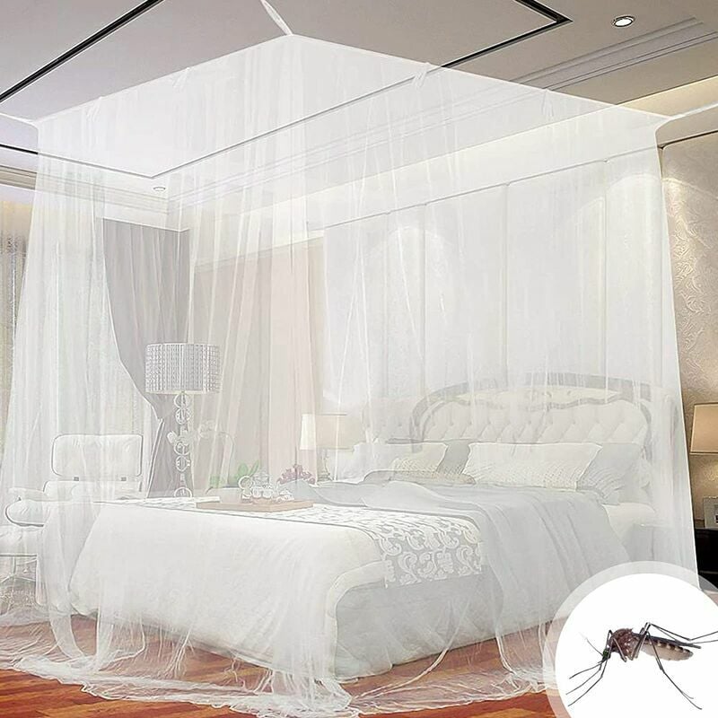 Moustiquaire de lit carrée, Baldaquin en Polyester Lits, Moustiquaire pour lit Double et lit Simple avec Outil d'installation, pour se protéger