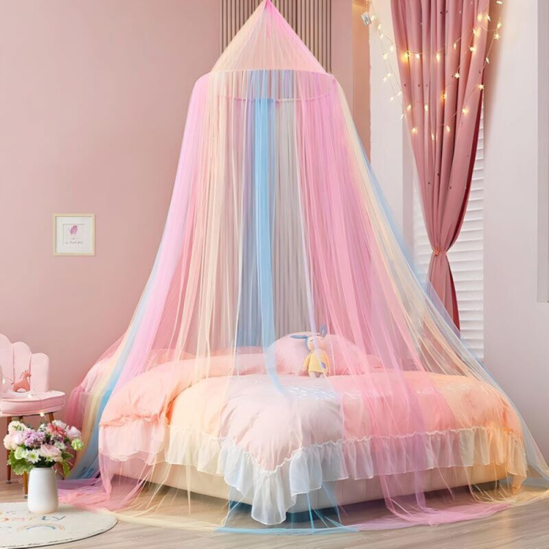 Cyslmuk - Moustiquaire de Lit, Ciel de Lit Fille, Arc-en-Ciel Moustiquaire pour Lit Double Simple, Ciel de Lit Enfant pour Voyage et Maison Indoor