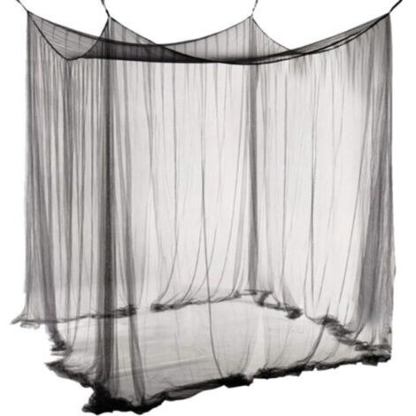 Moustiquaire de Lit Double Ciel de Lit Rectangulaire Grande Moustiquaire Noir Simple d'Eté avec 4 Ouvertures Baldaquin Rideaux de Lit 190cm(W) x210cm(L) x240cm(H) Répulsif Pour Les Insectes