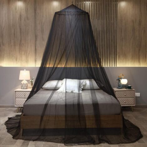Moustiquaire de lit, grand rideau de lit suspendu, moustiquaire cryptée, convient aux lits simples à king size, noir