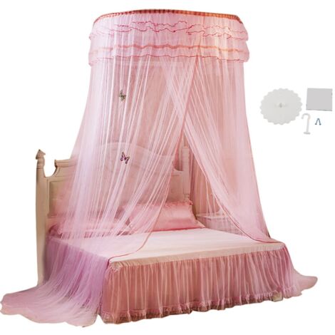 Moustiquaire de lit ronde respirante en dentelle style princesse (rose)