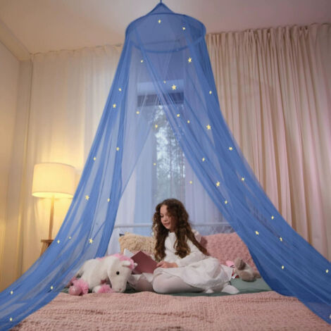 Moustiquaire de lit suspendue 0.6x2.5x8.8m – Polyester haute qualité – Installation facile avec crochet et autocollants avec étoiles – Protection contre les insectes - Bleu