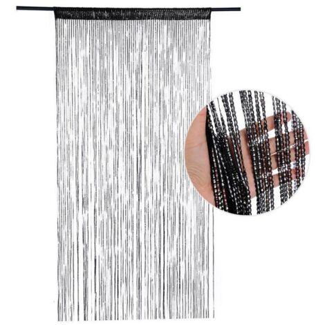 Moustiquaire de porte 100 x 200 cm, rideau de chambre, rideau de porte, rideau de séparation, rideau suspendu à pompons (noir)