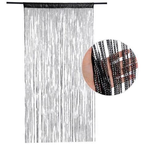 Moustiquaire de porte 100 x 200 cm, rideau de chambre, rideau de porte, rideau de séparation, rideau suspendu à pompons (noir)