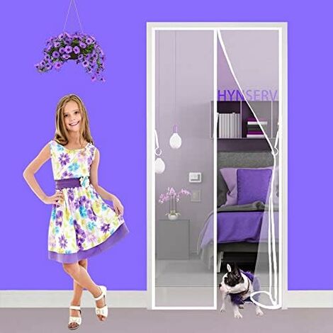 Moustiquaire de Porte Magnétique 95 x 215 cm Fermeture Automatique Rideau Porte Anti insectes avec Aimants et Bande Adhesive Sans Perçage pour Cuisine/Salon/Chambre - Blanc A