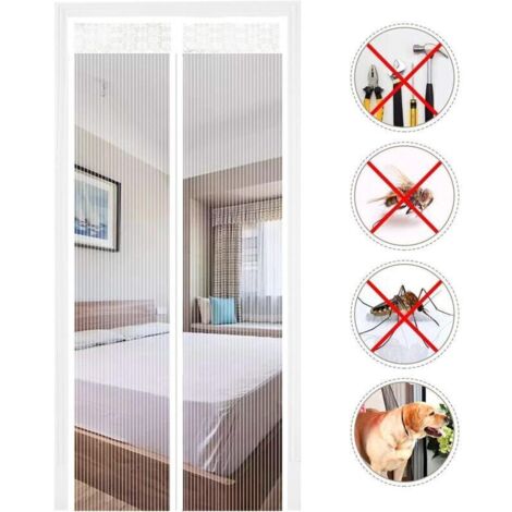 Moustiquaire de Porte Magnétique Fermeture Automatique Rideau Porte Anti insectes avec Aimants Sans Perçage (120x220cm, Blanc)