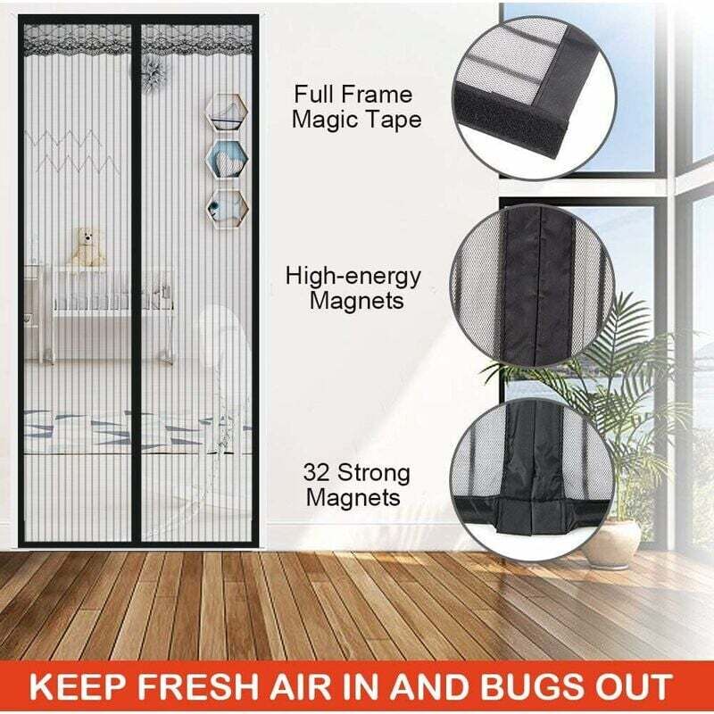 Moustiquaire de Porte Magnétique Fermeture Automatique Rideau Porte Anti Insectes Mouche Moustique avec Aimants, Noir (120 x 220 cm)-Fei Yu