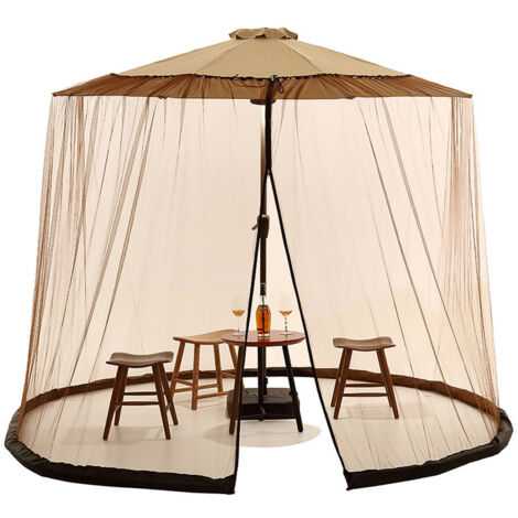 Moustiquaire de terrasse extérieure pour parasol - Moustiquaire en tuyau d'eau pour parasols de 2,1 à 3,3 m (7 à 11 pieds) - Convient pour 7 à 9 personnes