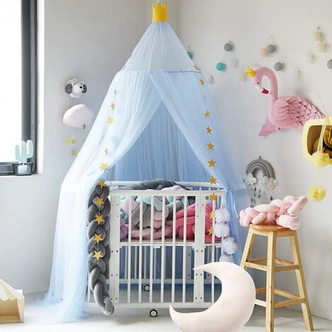 lit de bébé tente pour lit moustiquaire à baldaquin sécurité parc bleu 80 x  160 cm