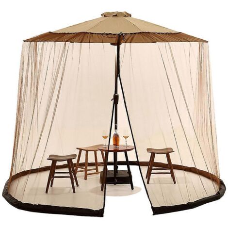 Moustiquaire extérieure pour jardin, camping et parasol – Filet anti-insectes 335x240cm, couverture marron pour ombrage et protection solaire.