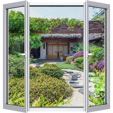 Moustiquaire Fenêtre 250x150 cm (Lot de 2) \u2013 DIY, Ajustable & Découpable \u2013 Sans Perçage, Maille Fine \u2013 Inclut Ruban Adhésif + Découpeur \u2013Noir