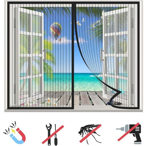Moustiquaire Fenêtre Magnétique, 70x200cm Maille Ultra Fine Moustiquaire, Fermeture Automatique, sans Perçage, pour Fenêtres Porte - Noir