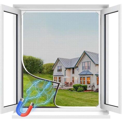 Moustiquaire Fenêtre Magnétique Ajustable 130x150 cm Cadre Détachable Fibre de Verre Installation Simple Sans Perçage