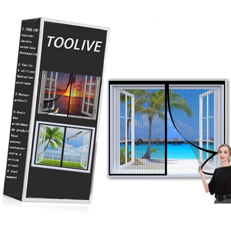 Moustiquaire Fenêtre Magnétique, Auto-Adhésif Rideau en Maille Moustiquaire Porte Magnétique,
 Fermeture Automatique, pour Fenêtre Portes-Black-A 47x47inch(120x120cm) Moustiquaire de fenêtre