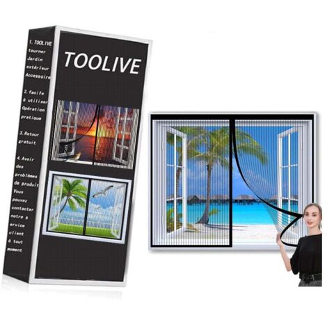 Moustiquaire Fenêtre Magnétique, Auto-Adhésif Rideau en Maille Moustiquaire Porte Magnétique, Fermeture Automatique, pour Fenêtre Portes-Black-A 47x47inch(120x120cm) Moustiquaire de fenêtre