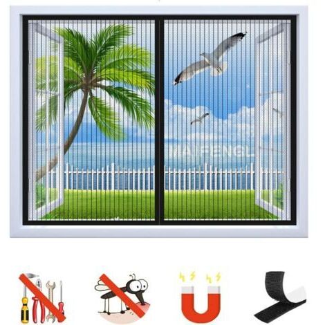 Moustiquaire Fenêtre Magnétique, Auto-Adhésif Rideau en Maille Moustiquaire Porte Magnétique, Fermeture Automatique, pour Fenêtre Portes-Black-A 47x47inch(120x120cm) Moustiquaire de fenêtre