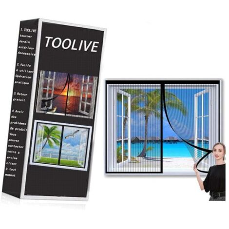 Moustiquaire Fenêtre Magnétique, Auto-Adhésif Rideau en Maille Moustiquaire Porte Magnétique, Fermeture Automatique, pour Fenêtre Portes-Black-A 47x47inch(120x120cm) Moustiquaire de fenêtre