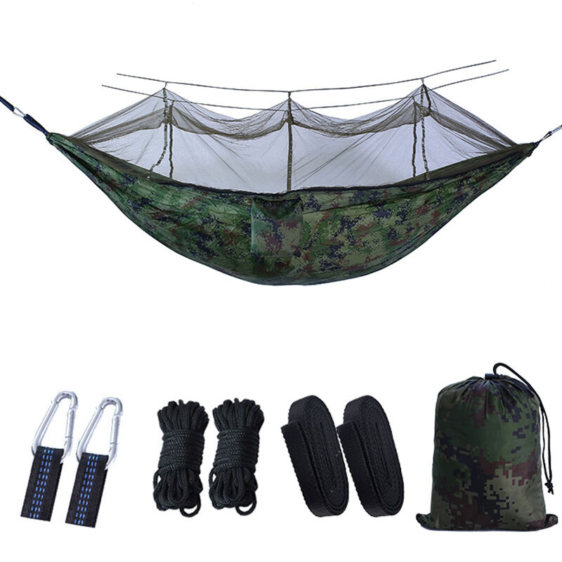 Moustiquaire Hamac Suspendu, Hamac Jardin Exterieur avec Tarp, Hammac Camping Hammock Double Hamac Suspendu 200kg Capacité de Charge (260 x 140 cm)
