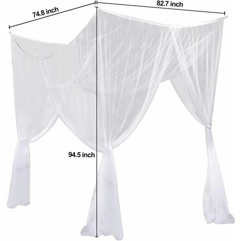 Moustiquaire, lit king size à quatre rideaux d'angle auvent pour lit simple pour tous les lits de bébé et lits pour chambre d'adulte, chambres d'enfants, berceau pour bébé, jardin, camping (blanc)