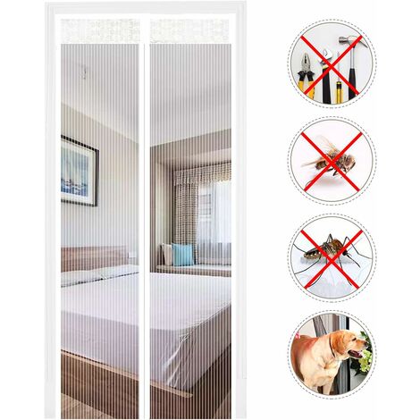 ,Moustiquaire Porte en Fibre de Verre,Rideaux Anti Mouches pour Porte Fermeture Automatique Maille Ultra ​Fine sans Perçage(Noir)