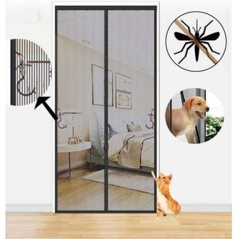 Moustiquaire Magnétique Pour Porte Fermeture Automatique Anti-Insectes Matériau Filet de Pêche 100cm210cm Noir