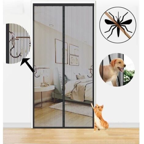 Moustiquaire Magnétique Pour Porte Fermeture Automatique Anti-Insectes Matériau Filet de Pêche 100cmx210cm Noir