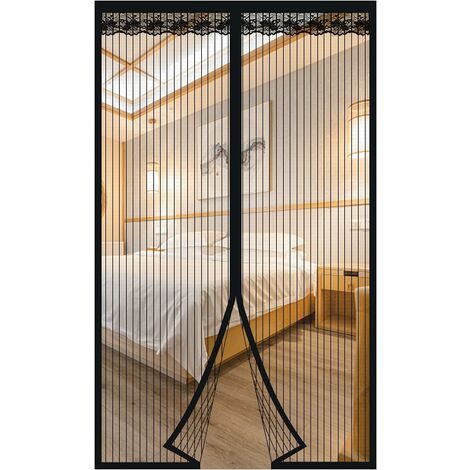Moustiquaire Magnétique Pour Porte, Joint Magnétique de Haut en Bas, Fermeture Automatique, Garde l'Air Frais à l'Intérieur (95x220cm, rayures noires)